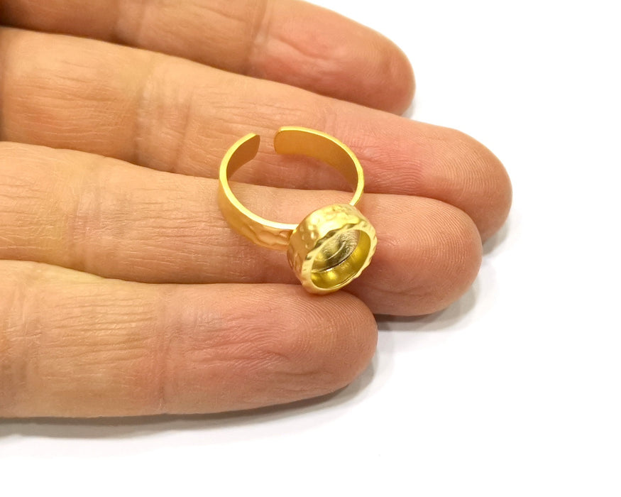 Gold Ring Blank Setting Cabochon Base inlay Ring Hammered Mounting Adjustable Ring Bezel (10x8mm blank ) Gold Plated Metal G16691