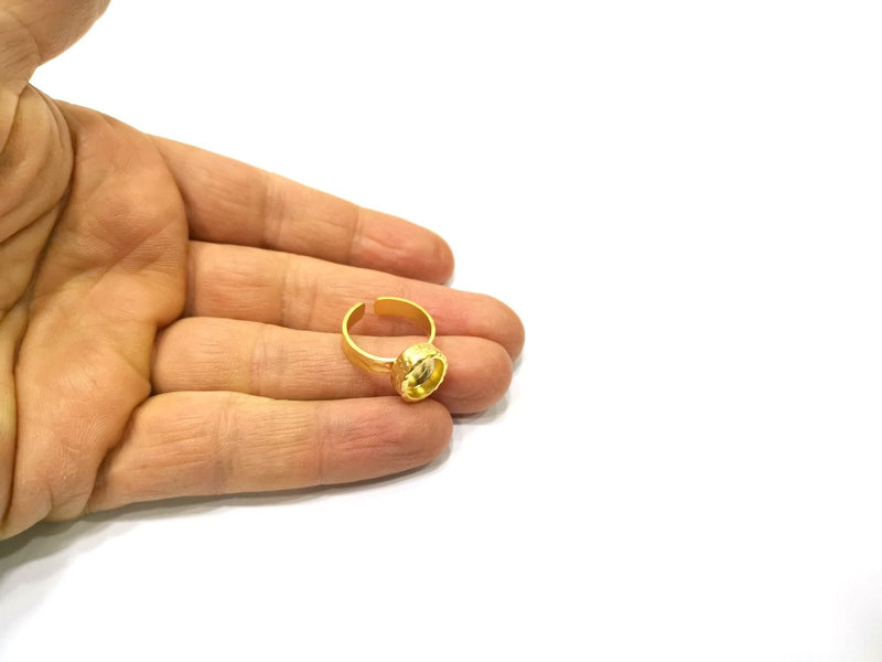 Gold Ring Blank Setting Cabochon Base inlay Ring Hammered Mounting Adjustable Ring Bezel (10x8mm blank ) Gold Plated Metal G16691