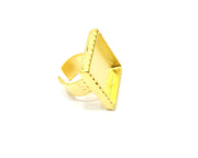 Hammered Ring Blank Setting Cabochon Base inlay Ring Hammered Mounting Adjustable Ring Bezel (25x25mm blank ) Gold Plated Metal G16692