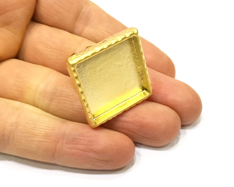 Hammered Ring Blank Setting Cabochon Base inlay Ring Hammered Mounting Adjustable Ring Bezel (25x25mm blank ) Gold Plated Metal G16692
