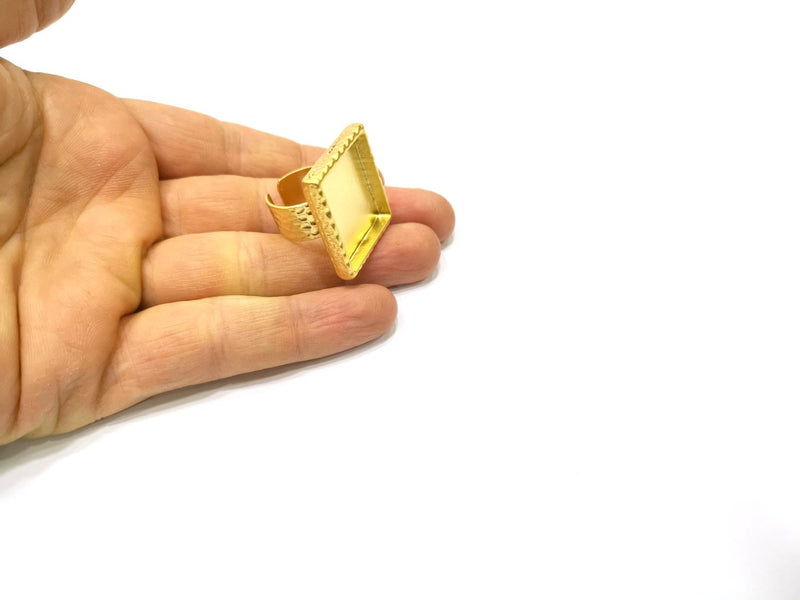 Hammered Ring Blank Setting Cabochon Base inlay Ring Hammered Mounting Adjustable Ring Bezel (25x25mm blank ) Gold Plated Metal G16692