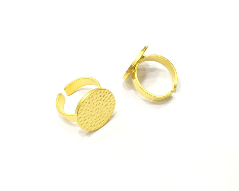 Gold Ring Blank Setting Cabochon Base Ring Hammered Mounting Adjustable Ring Bezel (18mm blank ) Gold Plated Metal G16692