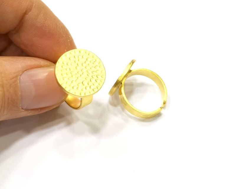 Gold Ring Blank Setting Cabochon Base Ring Hammered Mounting Adjustable Ring Bezel (18mm blank ) Gold Plated Metal G16692
