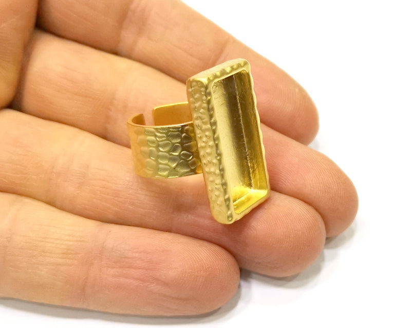 Hammered Ring Blank Setting Cabochon Base inlay Ring Hammered Mounting Adjustable Ring Bezel (25x10mm blank ) Gold Plated Metal G16693