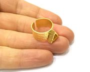 Hammered Ring Blank Setting Cabochon Base inlay Ring Hammered Mounting Adjustable Ring Bezel (9x7mm blank ) Gold Plated Metal G16699