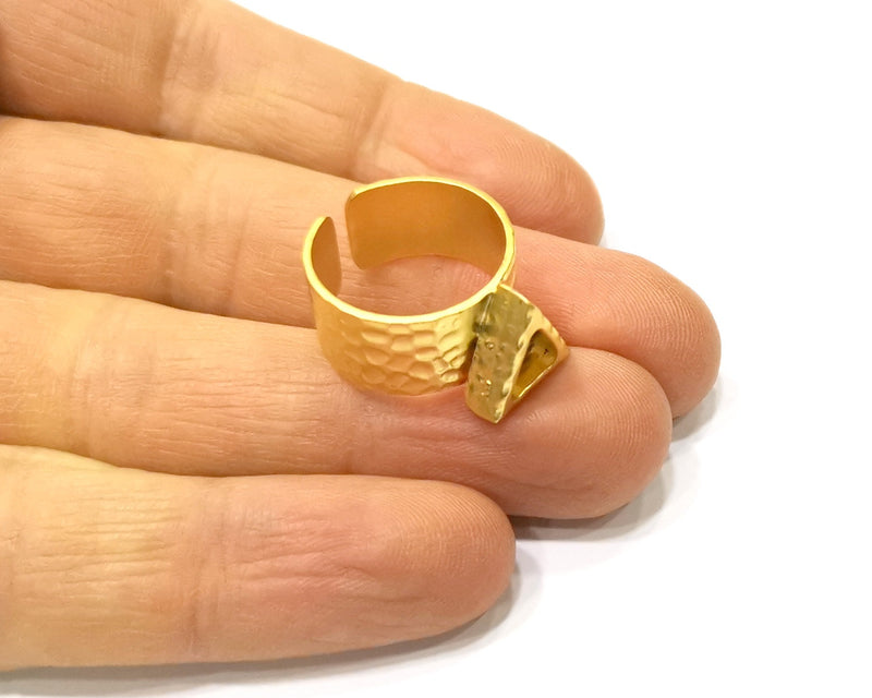 Hammered Ring Blank Setting Cabochon Base inlay Ring Hammered Mounting Adjustable Ring Bezel (9x7mm blank ) Gold Plated Metal G16699