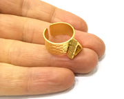 Hammered Ring Blank Setting Cabochon Base inlay Ring Hammered Mounting Adjustable Ring Bezel (9x7mm blank ) Gold Plated Metal G16699