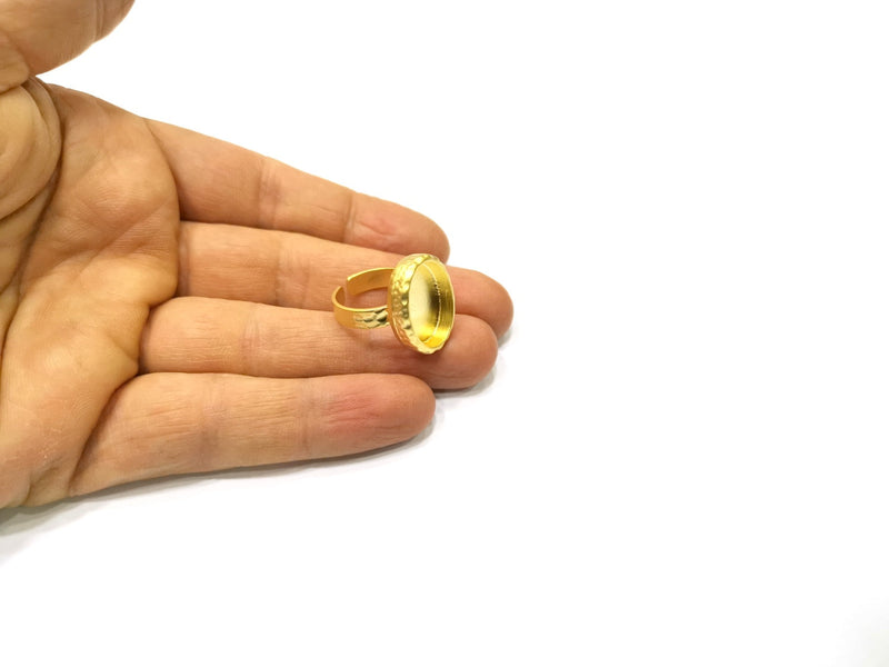 Hammered Ring Blank Setting Cabochon Base inlay Ring Hammered Mounting Adjustable Ring Bezel (18x13mm blank ) Gold Plated Metal G16705
