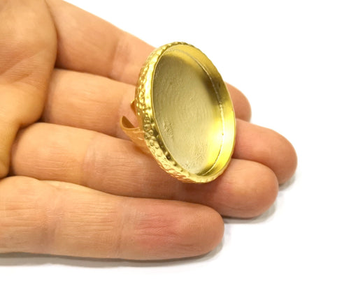 Hammered Ring Blank Setting Cabochon Base inlay Ring Hammered Mounting Adjustable Ring Bezel (35mm blank ) Gold Plated Metal G16706