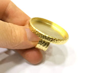 Hammered Ring Blank Setting Cabochon Base inlay Ring Hammered Mounting Adjustable Ring Bezel (35mm blank ) Gold Plated Metal G16706