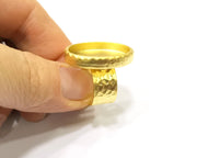Hammered Ring Blank Setting Cabochon Base inlay Ring Hammered Mounting Adjustable Ring Bezel (25x18mm blank ) Gold Plated Metal G16708