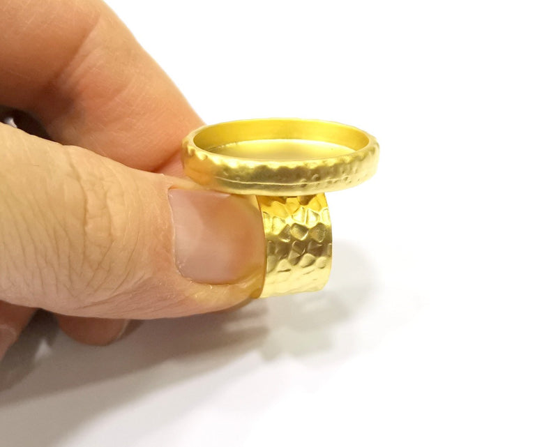 Hammered Ring Blank Setting Cabochon Base inlay Ring Hammered Mounting Adjustable Ring Bezel (25x18mm blank ) Gold Plated Metal G16708