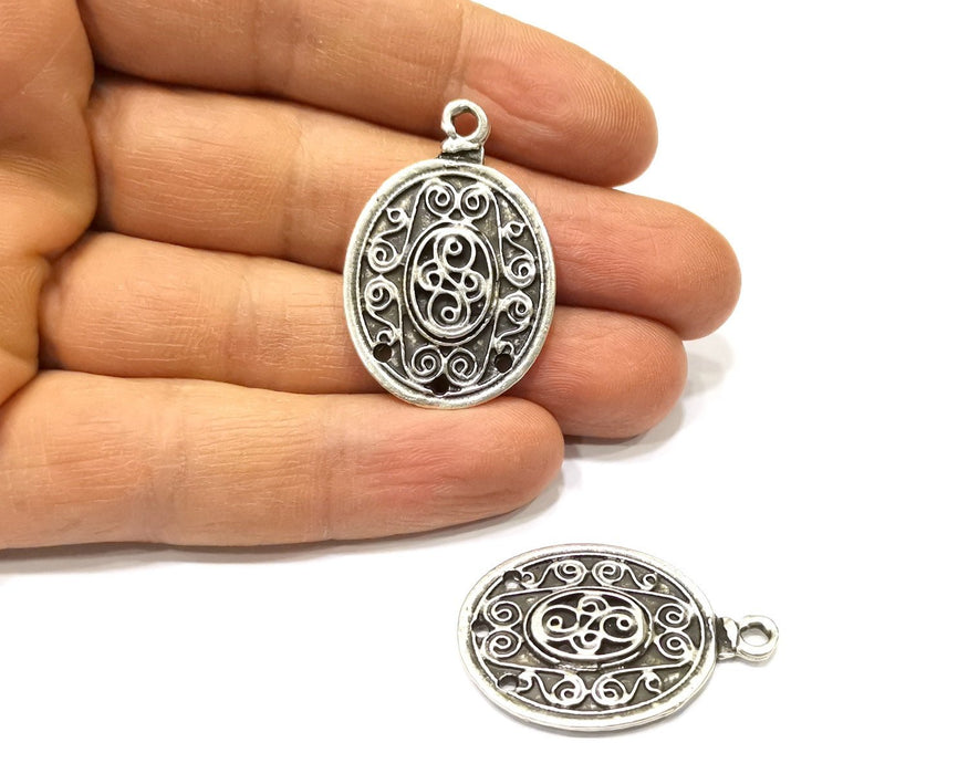 2 Silver Charms Antique Silver Plated Charms (37x25mm)  G16715