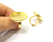 Hammered Ring Blank Setting Cabochon Base inlay Ring Hammered Mounting Adjustable Ring Bezel (25x18mm blank ) Gold Plated Metal G16716