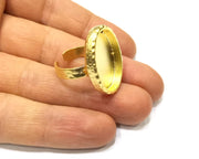 Hammered Ring Blank Setting Cabochon Base inlay Ring Hammered Mounting Adjustable Ring Bezel (25x18mm blank ) Gold Plated Metal G16716