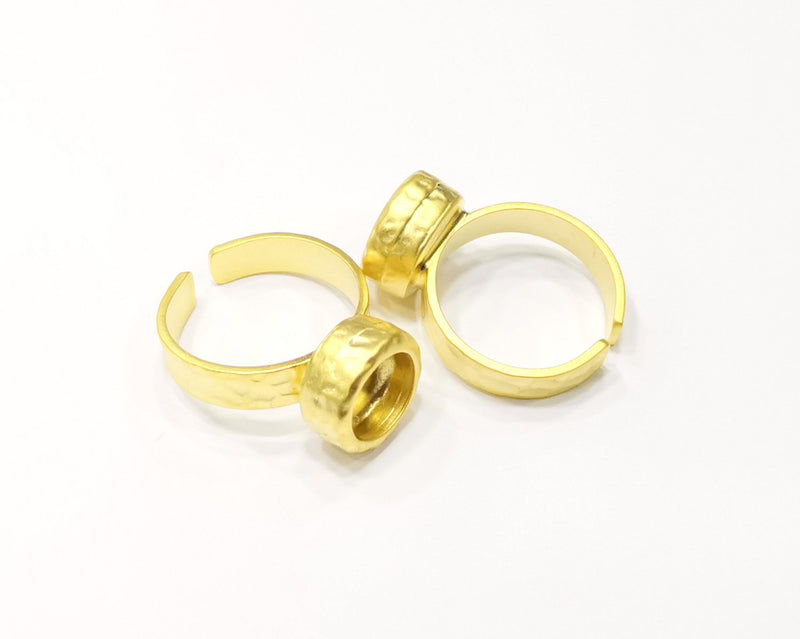 Hammered Ring Blank Setting Cabochon Base inlay Ring Hammered Mounting Adjustable Ring Bezel (8mm blank ) Gold Plated Metal G16717
