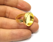 Hammered Ring Blank Setting Cabochon Base inlay Ring Hammered Mounting Adjustable Ring Bezel (16mm blank ) Gold Plated Metal G16718