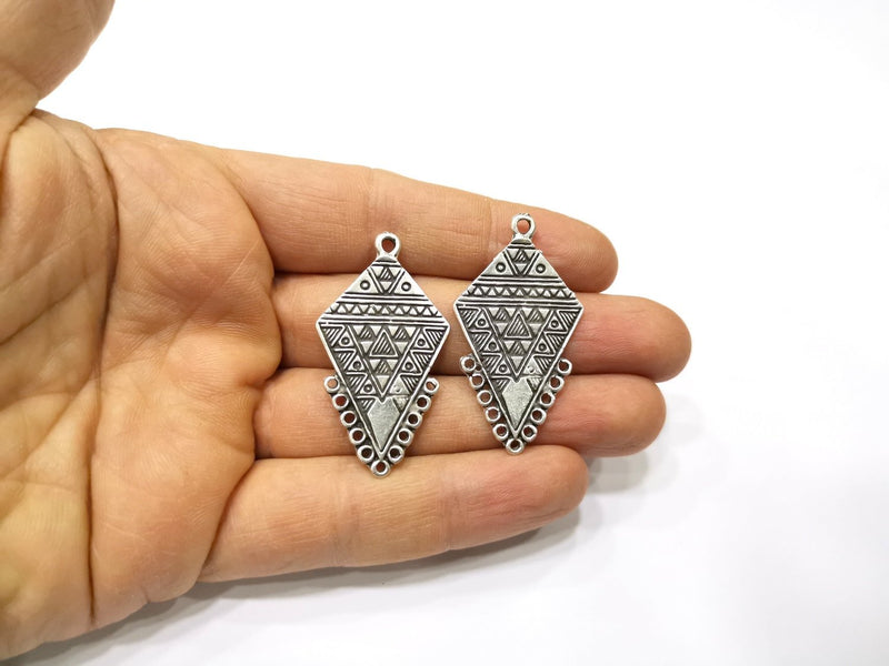 2 Silver Charms Connector Antique Silver Plated Charms (45x24mm)  G16720