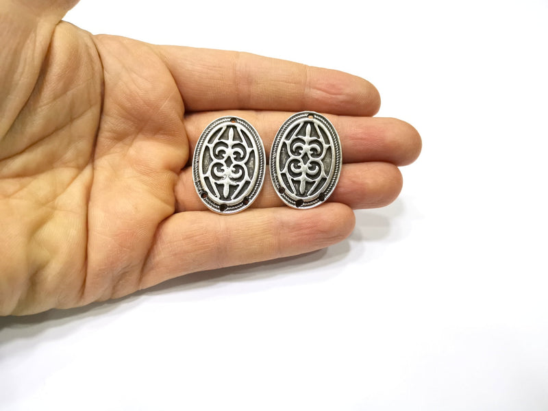 2 Silver Charms Connector Antique Silver Plated Charms (33x24mm)  G16722