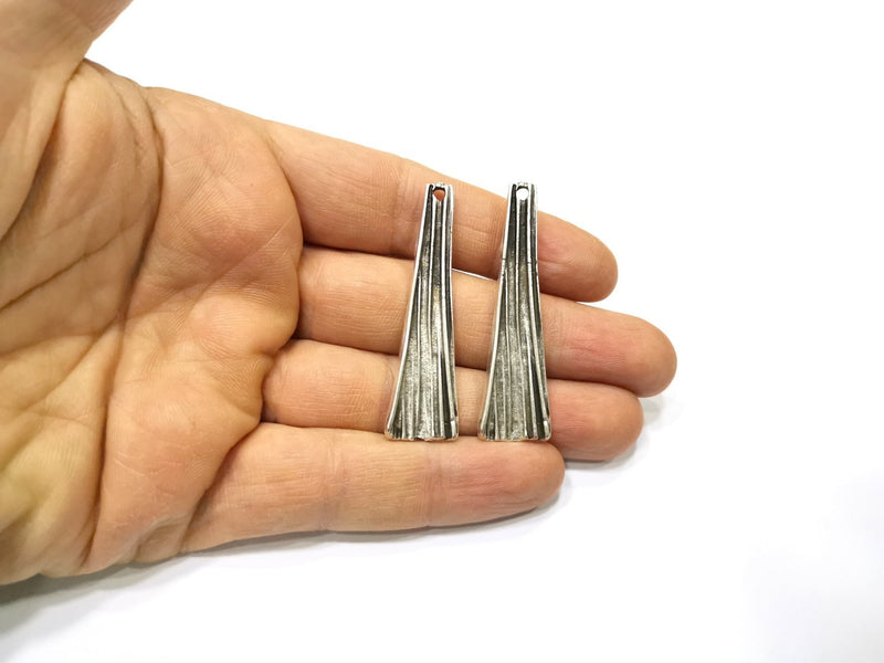 2 Silver Charms Antique Silver Plated Charms (52x15mm)  G16727