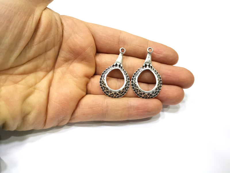 2 Silver Charms Antique Silver Plated Charms (45x29mm)  G16736