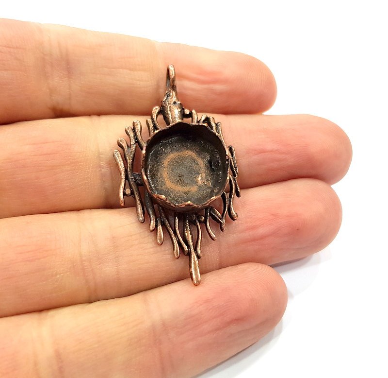 Antique Copper Pendant Blank Mosaic Base Blank inlay Necklace Blank Resin Blank Mountings Copper Plated Brass ( 15 mm blank) G15890