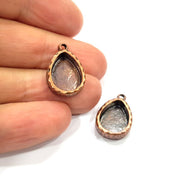 4 Copper Pendant Blank Resin Base Hammered Cabochon Blank Mosaic inlay Necklace Mounting Antique Copper Plated Metal (14x10mm blank)  G15894