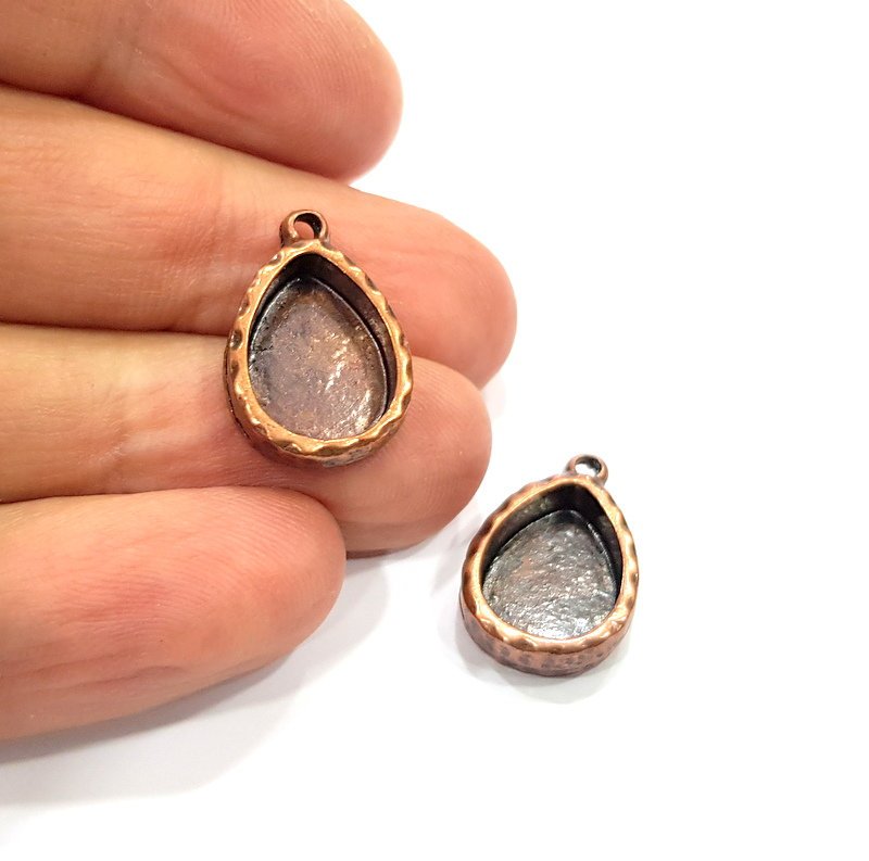 4 Copper Pendant Blank Resin Base Hammered Cabochon Blank Mosaic inlay Necklace Mounting Antique Copper Plated Metal (14x10mm blank)  G15894