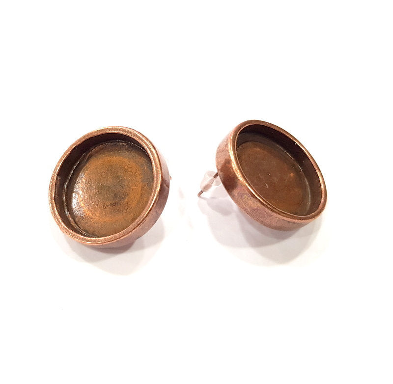 Earring Blank Backs Base Settings Copper Resin Blank Cabochon Base inlay Mountings Antique Copper Plated Brass (20mm blank) 1 Pair G15942