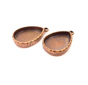 2 Copper Pendant Blank Resin Base Hammered Cabochon Blank Mosaic inlay Necklace Mounting Antique Copper Plated Metal (25x18mm blank)  G15900