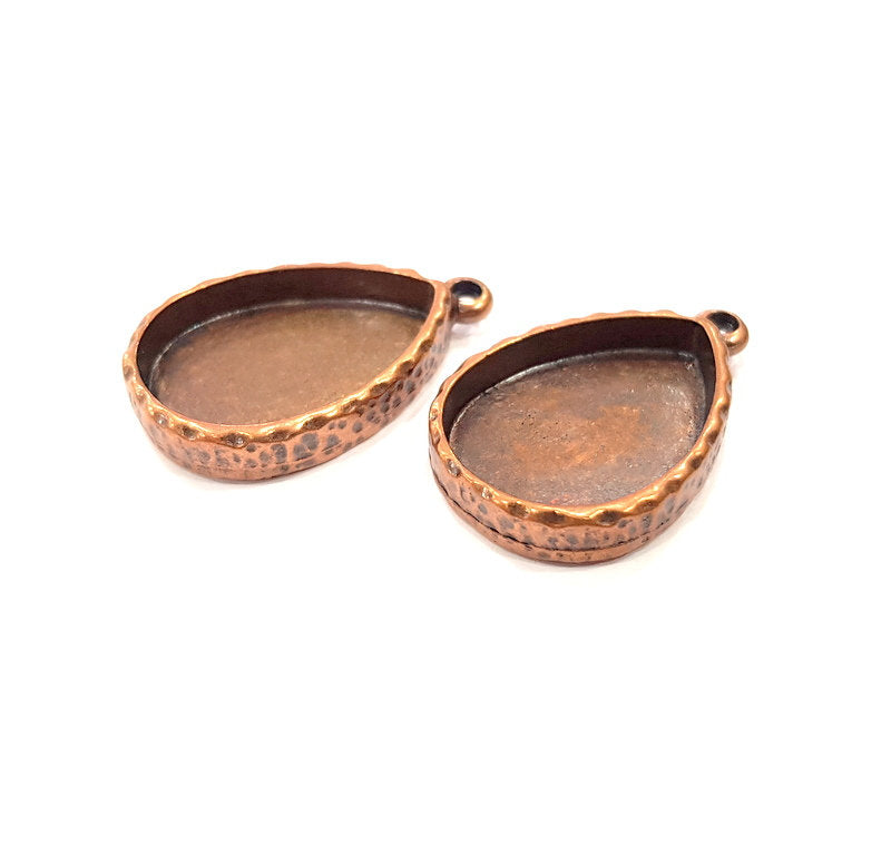 2 Copper Pendant Blank Resin Base Hammered Cabochon Blank Mosaic inlay Necklace Mounting Antique Copper Plated Metal (25x18mm blank)  G15900