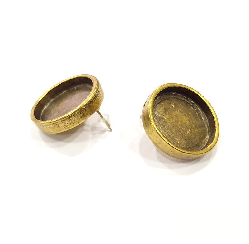 Earring Blank Backs Antique Bronze Resin Base inlay Blank Cabochon Mountings Setting Antique Bronze Plated Metal (20mm blank) 1 pair G15902