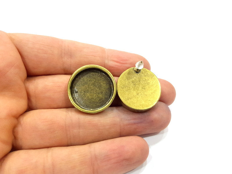 Earring Blank Backs Antique Bronze Resin Base inlay Blank Cabochon Mountings Setting Antique Bronze Plated Metal (20mm blank) 1 pair G15902