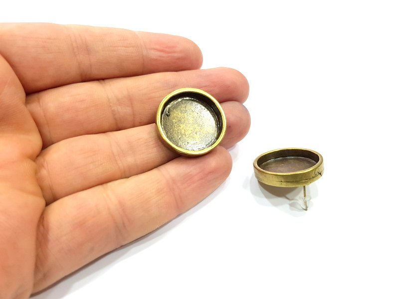 Earring Blank Backs Antique Bronze Resin Base inlay Blank Cabochon Mountings Setting Antique Bronze Plated Metal (20mm blank) 1 pair G15902