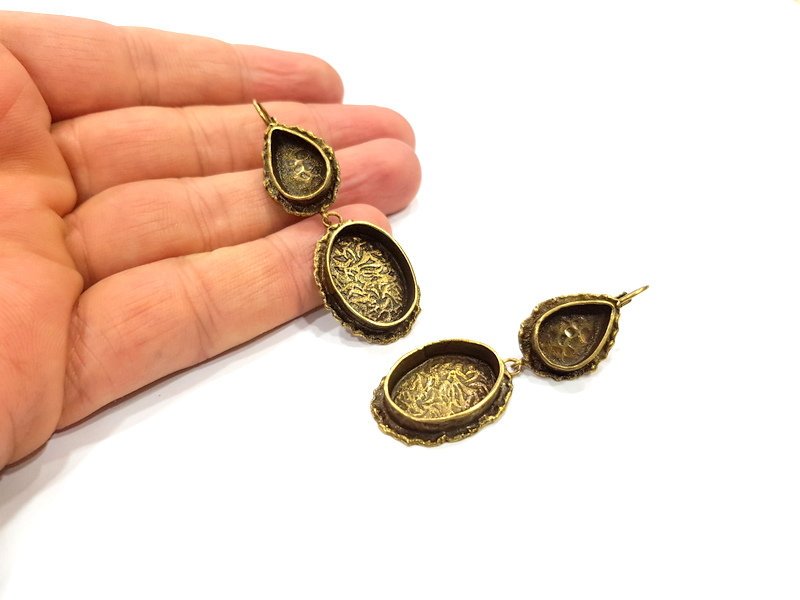 Earring Blank Backs Antique Bronze Resin Base inlay Cabochon Mountings Antique Bronze Plated Brass (20x15+14x10mm blank)  1 pair G15905