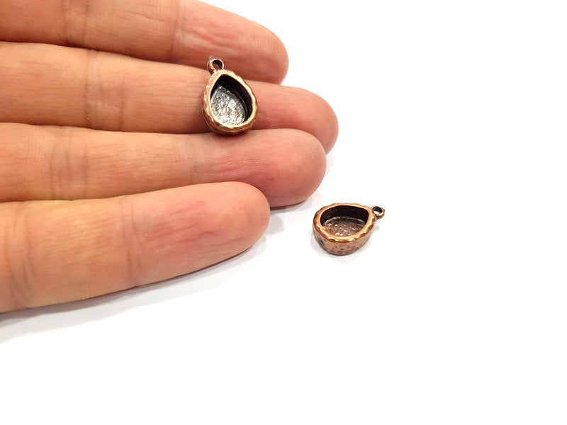 4 Copper Pendant Blank Resin Base Hammered Cabochon Blank Mosaic inlay Necklace Mounting Antique Copper Plated Metal (10x8mm blank)  G15910