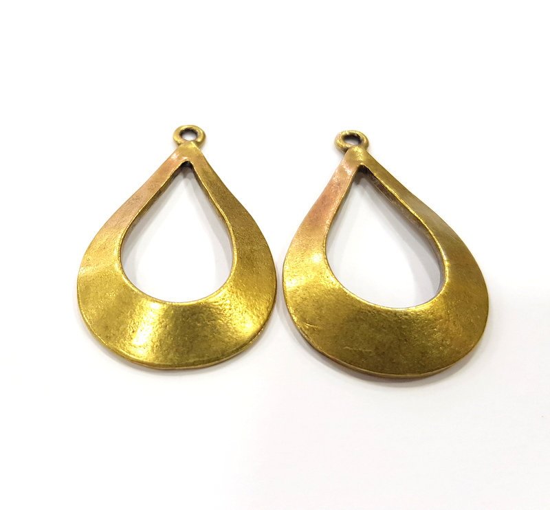 2 Teardrop Charms Antique Bronze Plated Metal  (40x24mm) G15911