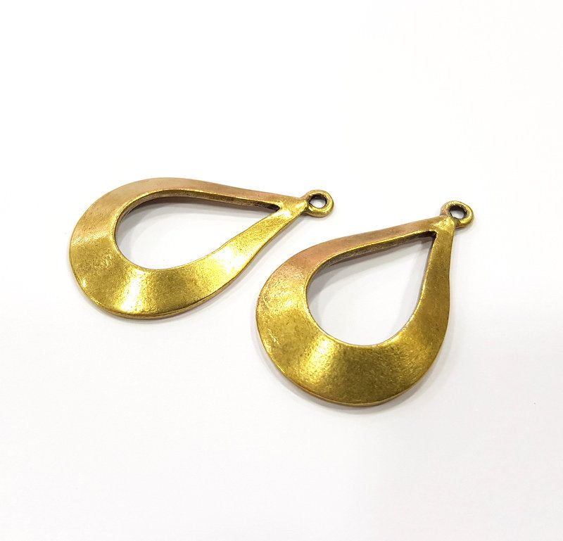 2 Teardrop Charms Antique Bronze Plated Metal  (40x24mm) G15911