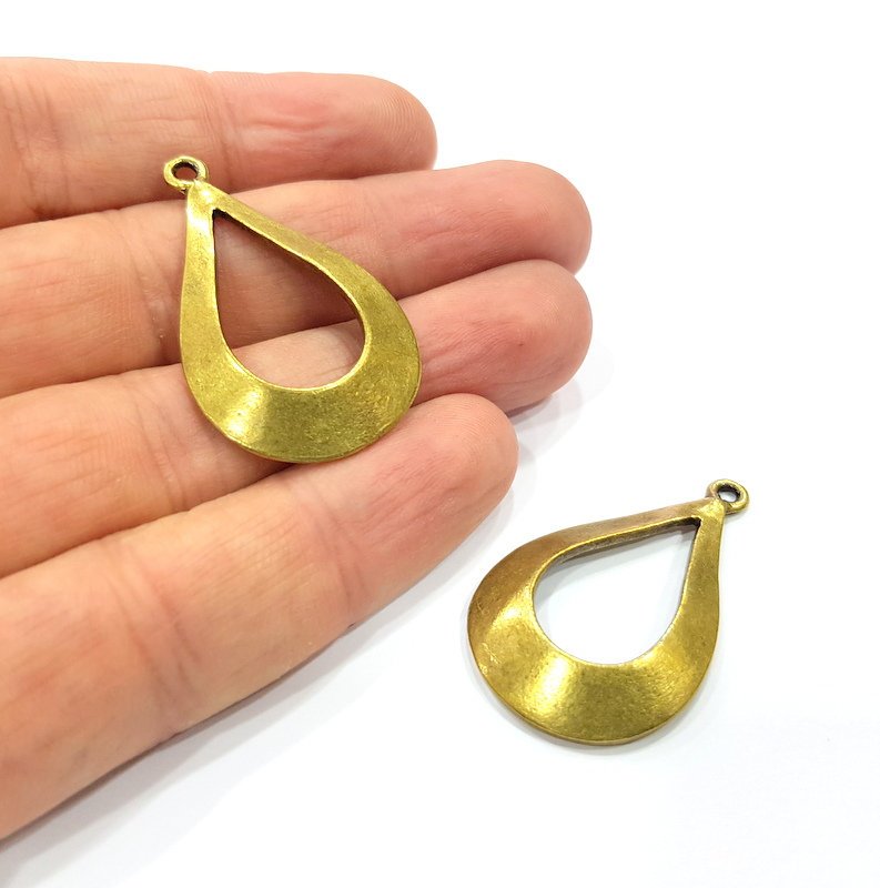 2 Teardrop Charms Antique Bronze Plated Metal  (40x24mm) G15911