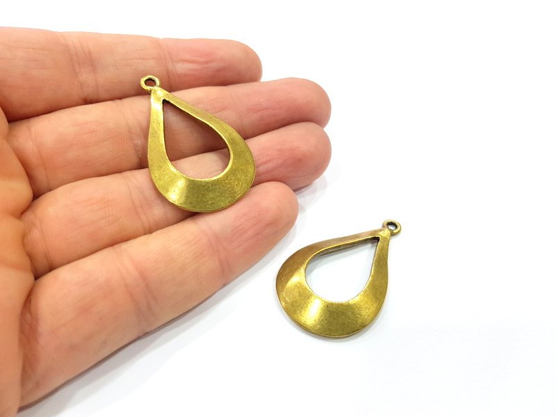 2 Teardrop Charms Antique Bronze Plated Metal  (40x24mm) G15911