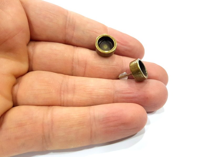 Earring Blank Backs Antique Bronze Resin Base inlay Blank Cabochon Mountings Setting Antique Bronze Plated Metal (8mm blank) 1 pair G15912
