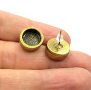 Earring Blank Backs Antique Bronze Resin Base inlay Blank Cabochon Mountings Setting Antique Bronze Plated Metal (10mm blank) 1 pair G15909