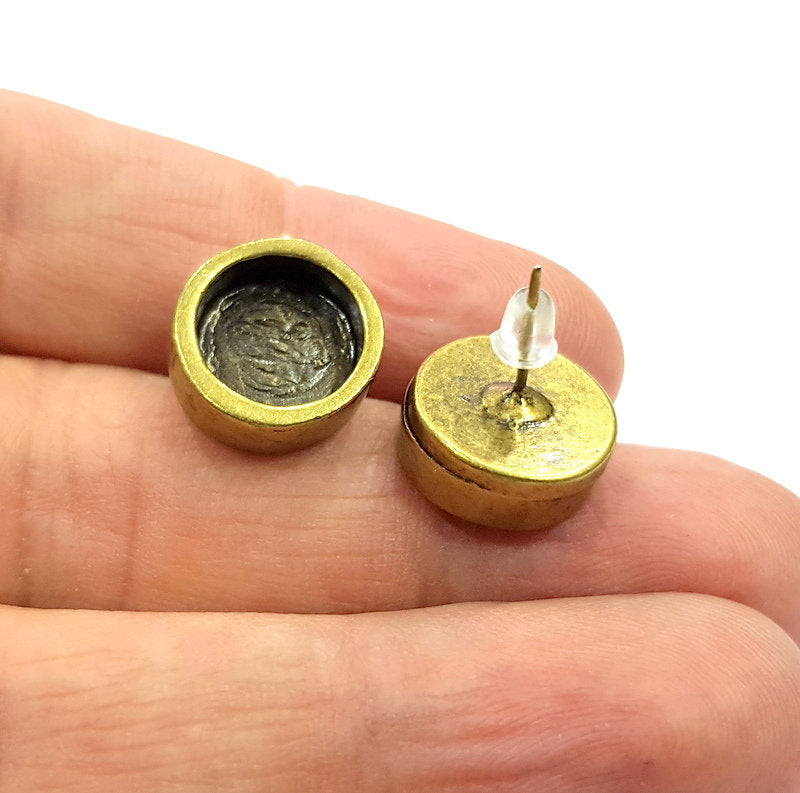 Earring Blank Backs Antique Bronze Resin Base inlay Blank Cabochon Mountings Setting Antique Bronze Plated Metal (10mm blank) 1 pair G15909