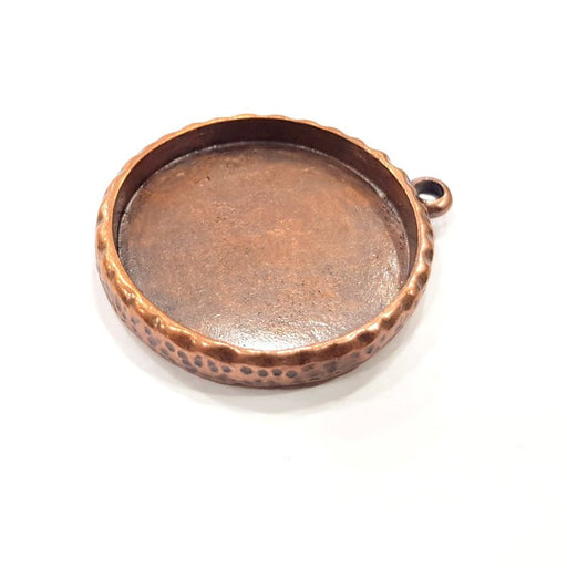 Copper Pendant Blank Resin Base Hammered Cabochon Blank Mosaic inlay Necklace Mountings Antique Copper Plated Metal (30 mm blank)  G15913