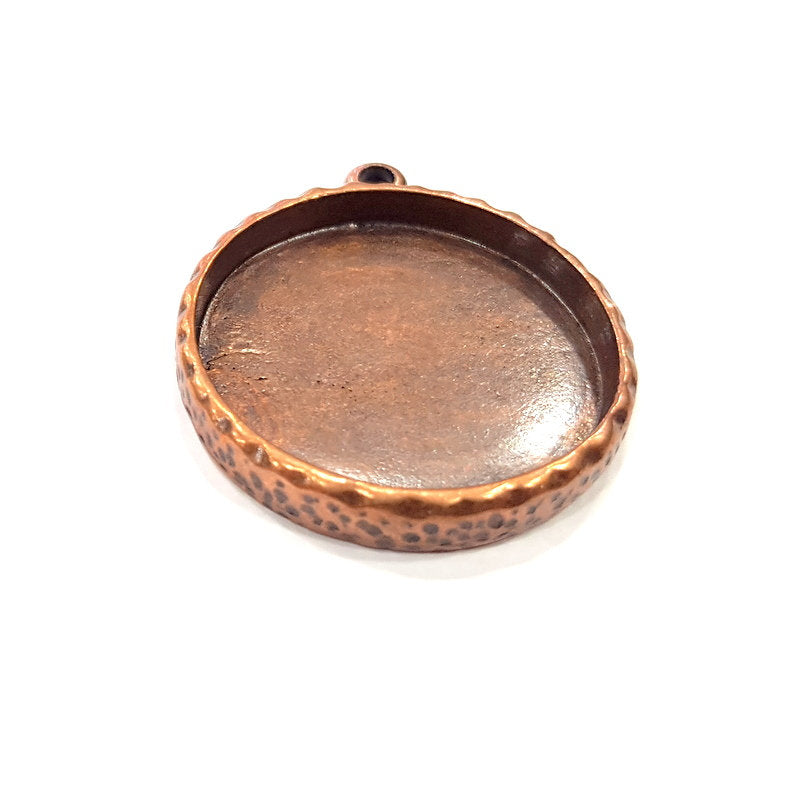Copper Pendant Blank Resin Base Hammered Cabochon Blank Mosaic inlay Necklace Mountings Antique Copper Plated Metal (30 mm blank)  G15913