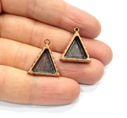 2 Copper Pendant Blank Resin Base Hammered Cabochon Blank Mosaic inlay Necklace Mounting Antique Copper Plated Metal (14x13mm blank)  G15918