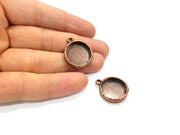 2 Copper Pendant Blank Resin Base Hammered Cabochon Blank Mosaic inlay Necklace Mountings Antique Copper Plated Metal (18 mm blank)  G15921