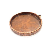 Copper Pendant Blank Resin Base Hammered Cabochon Blank Mosaic inlay Necklace Mountings Antique Copper Plated Metal (40 mm blank)  G15922