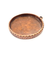 Copper Pendant Blank Resin Base Hammered Cabochon Blank Mosaic inlay Necklace Mountings Antique Copper Plated Metal (40 mm blank)  G15922