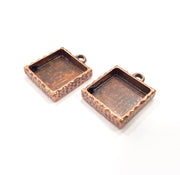2 Copper Pendant Blank Resin Base Hammered Cabochon Blank Mosaic inlay Necklace Mountings Antique Copper Plated Metal (16 mm blank)  G15923